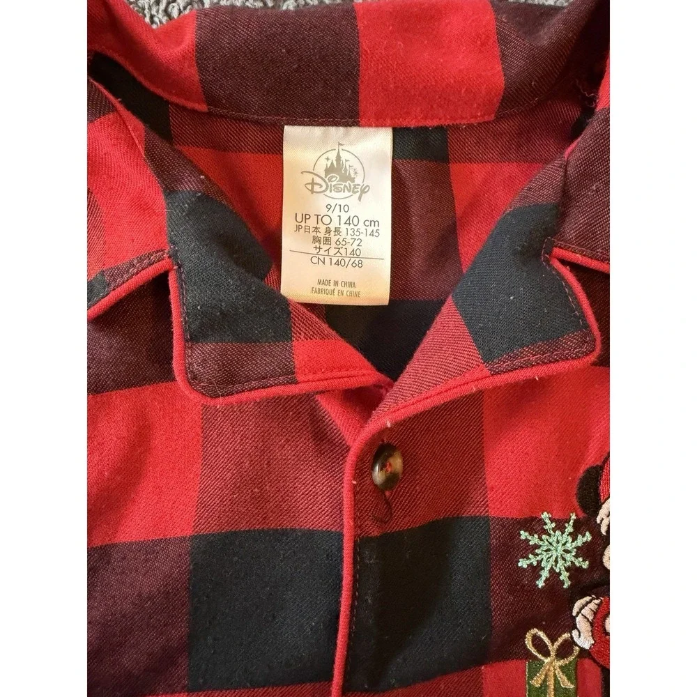 Disney Mickey Mouse Christmas Pajamas 2‎ Piece Plaid Flannel Unisex Child 9/10